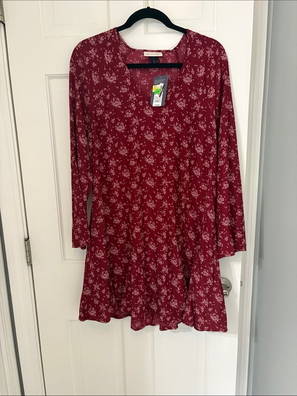 Universal Thread Burgundy Floral Long-Sleeve Swing Dress
